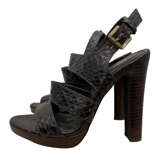 Colin Stuart Brown Snakeskin Strappy Heeled Sandals 5 - Picture 2 of 6